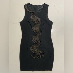 TWENTY ONE Woman’s Black Mini Dress with Gold Wave Detail SZ L